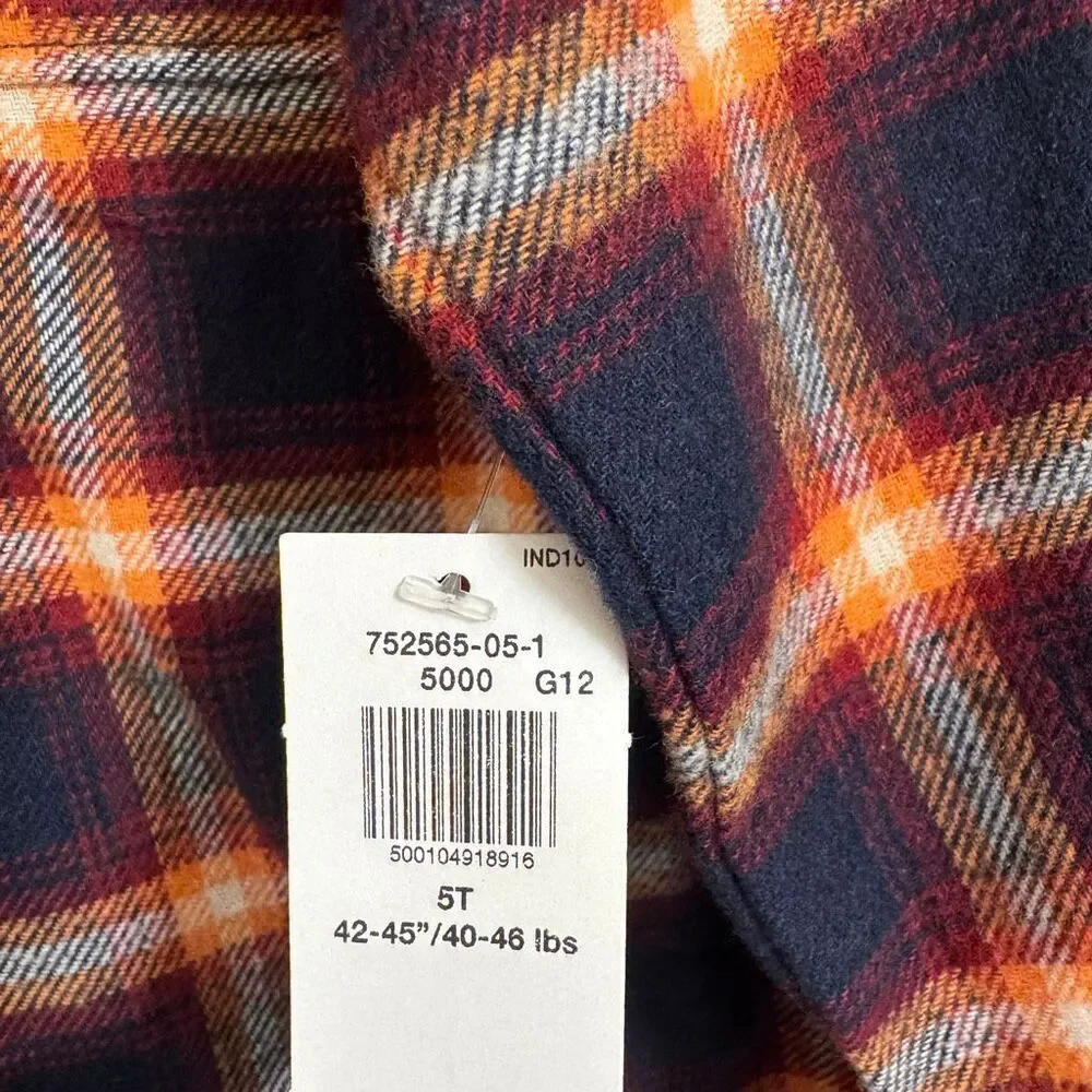 Old Navy Plaid Orange Fall Flannel Button Up Toddlers Size 5T NWT